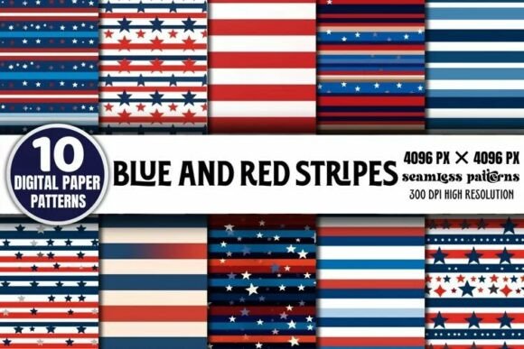Blue and Red Stripes Seamless Bundle for Pro Designs