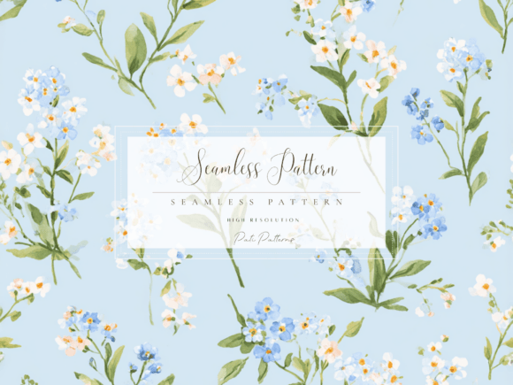 Blue Forget Me Not Floral Seamless Pattern PNG