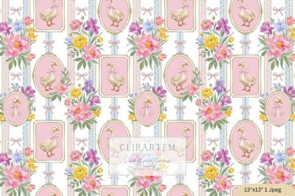 Coquette Goose Floral Seamless Pattern for Design