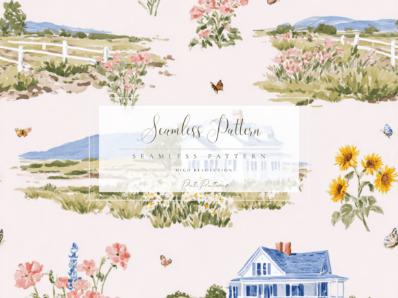 Cottagecore Summer Countryside Seamless Pattern