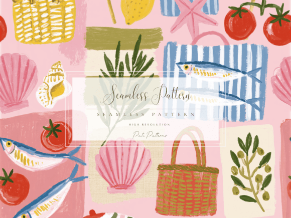 Elevating Summer Design Projects with the Seamless Coastal Summer Market Pattern PNG