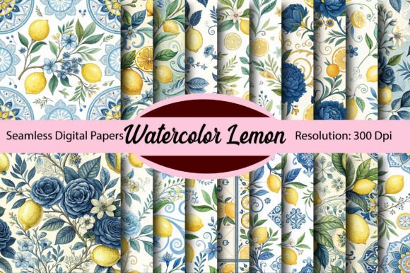 Fresh Watercolor Lemon Seamless Digital Paper