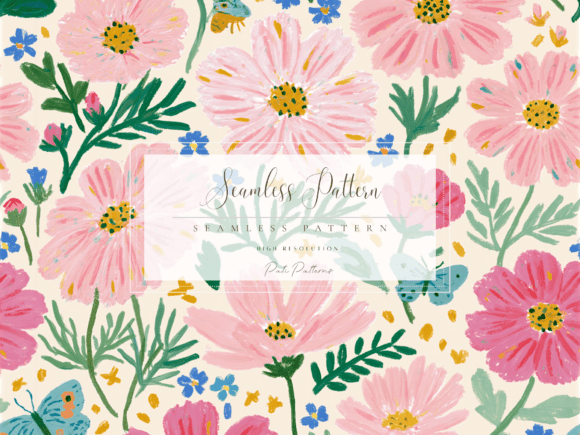 Minimalist Cottage Garden Floral Seamless Pattern PNG