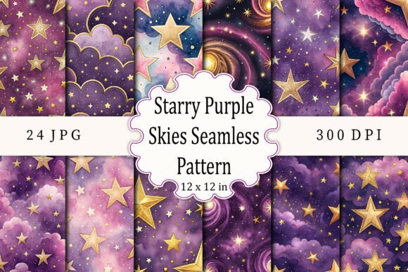 Starry Purple Skies Seamless Pattern for Creative Projects