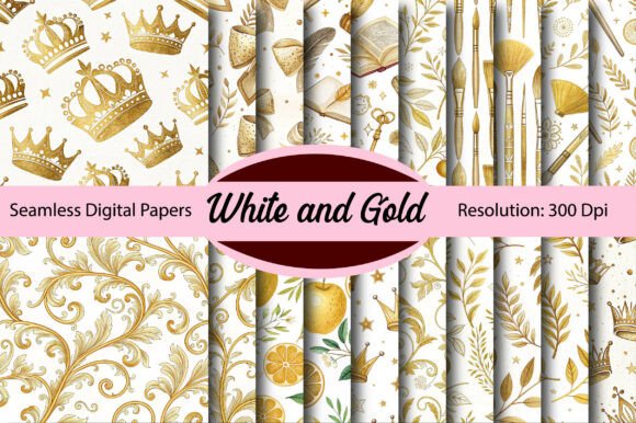 White and Gold Seamless Digital Paper Guide